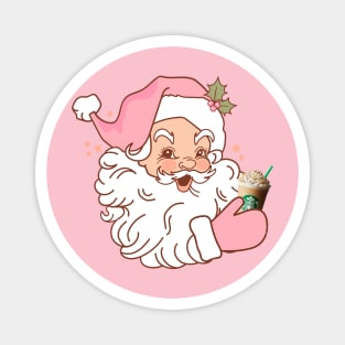 Pink retro vintage Santa drinking coffee Magnet